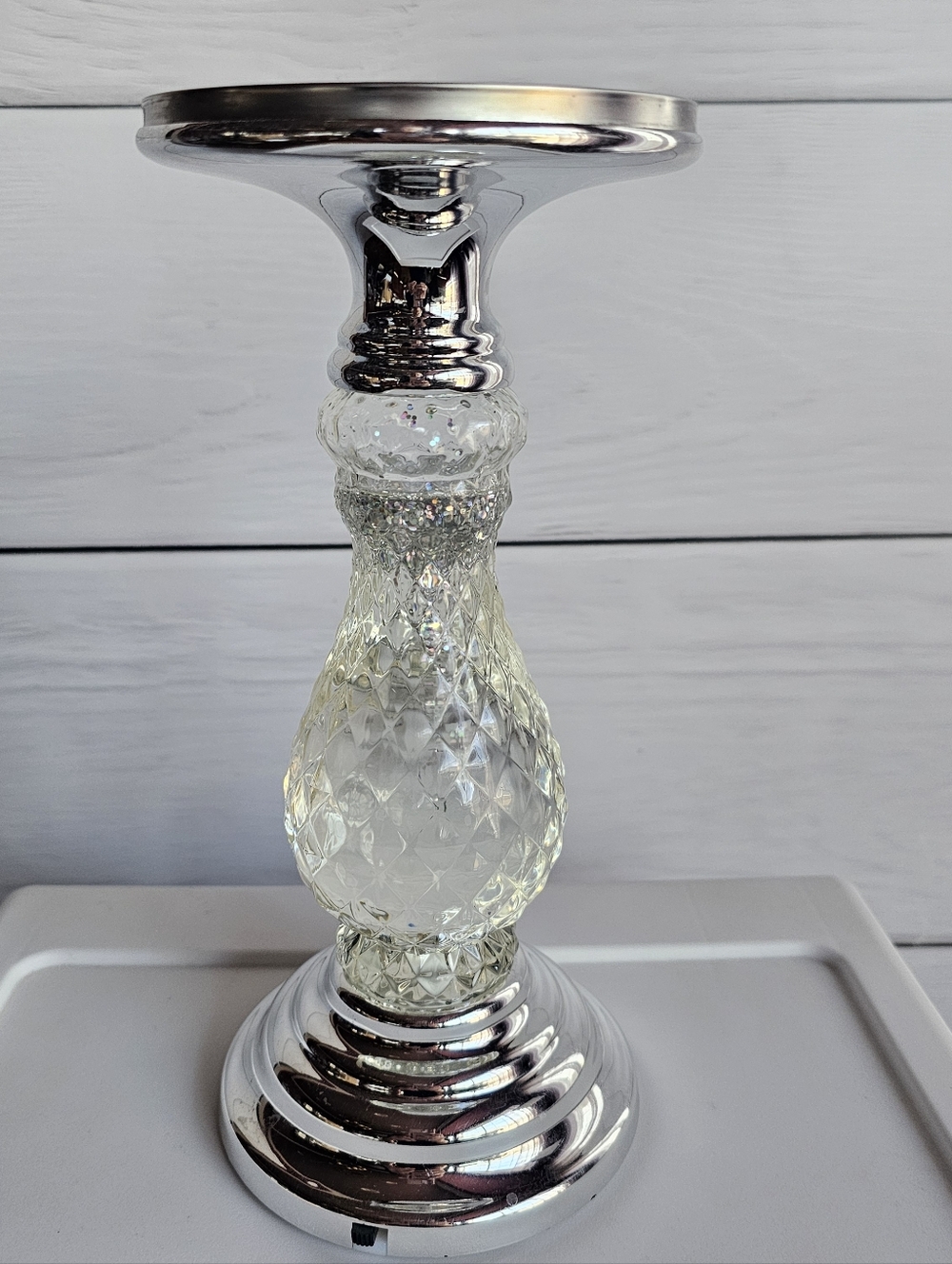 Bath & Body Works Silver LED Swirling Glitter Pedestal 3-Wick Candle Holde